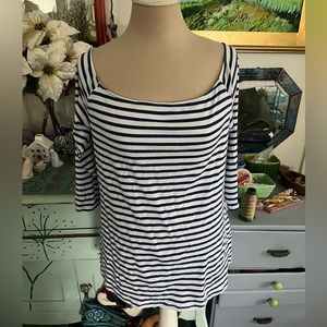 Old Navy Navy and White Striped Long Sleeve Top